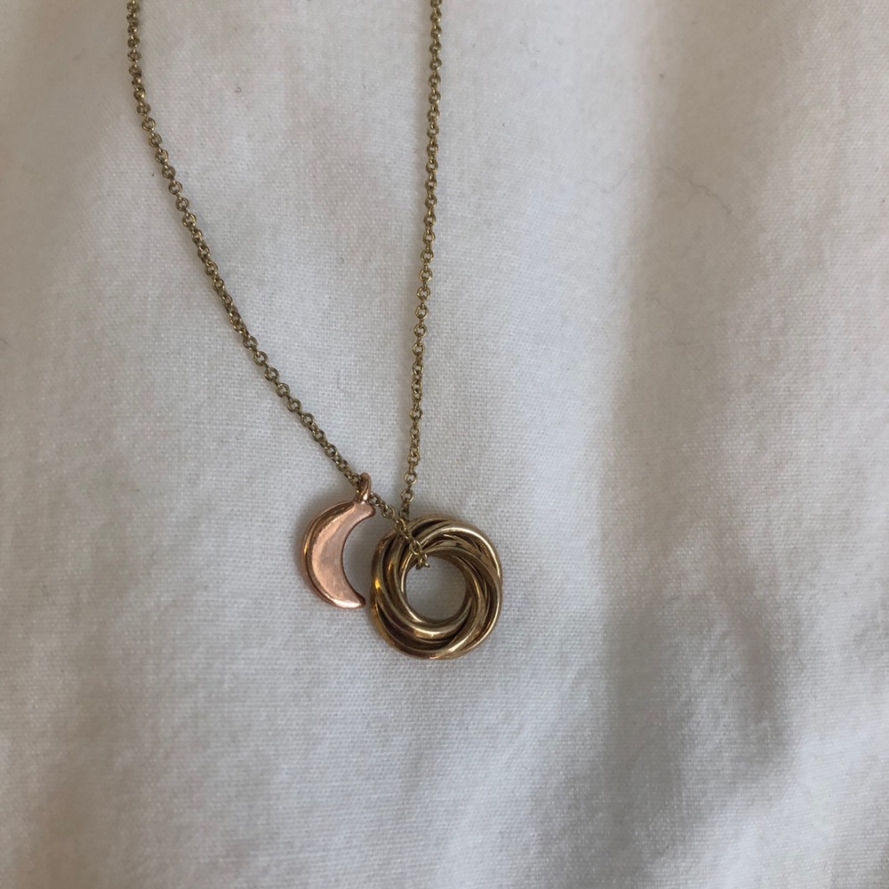 Dainty Gold Necklace with Moon and Rings Charms